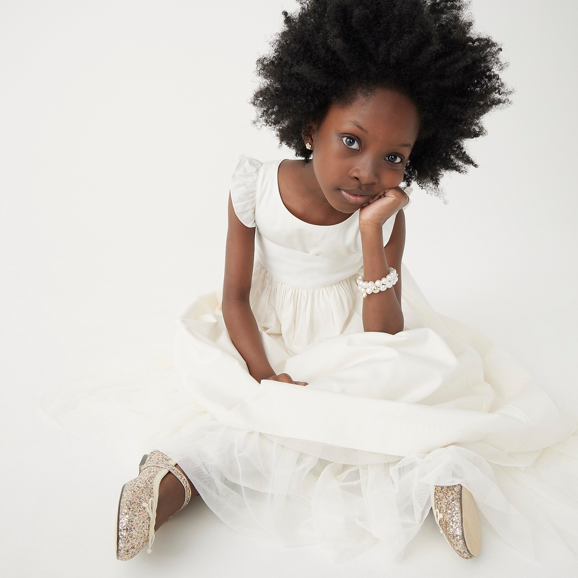 Girls' flutter-sleeve dress-Ivory
