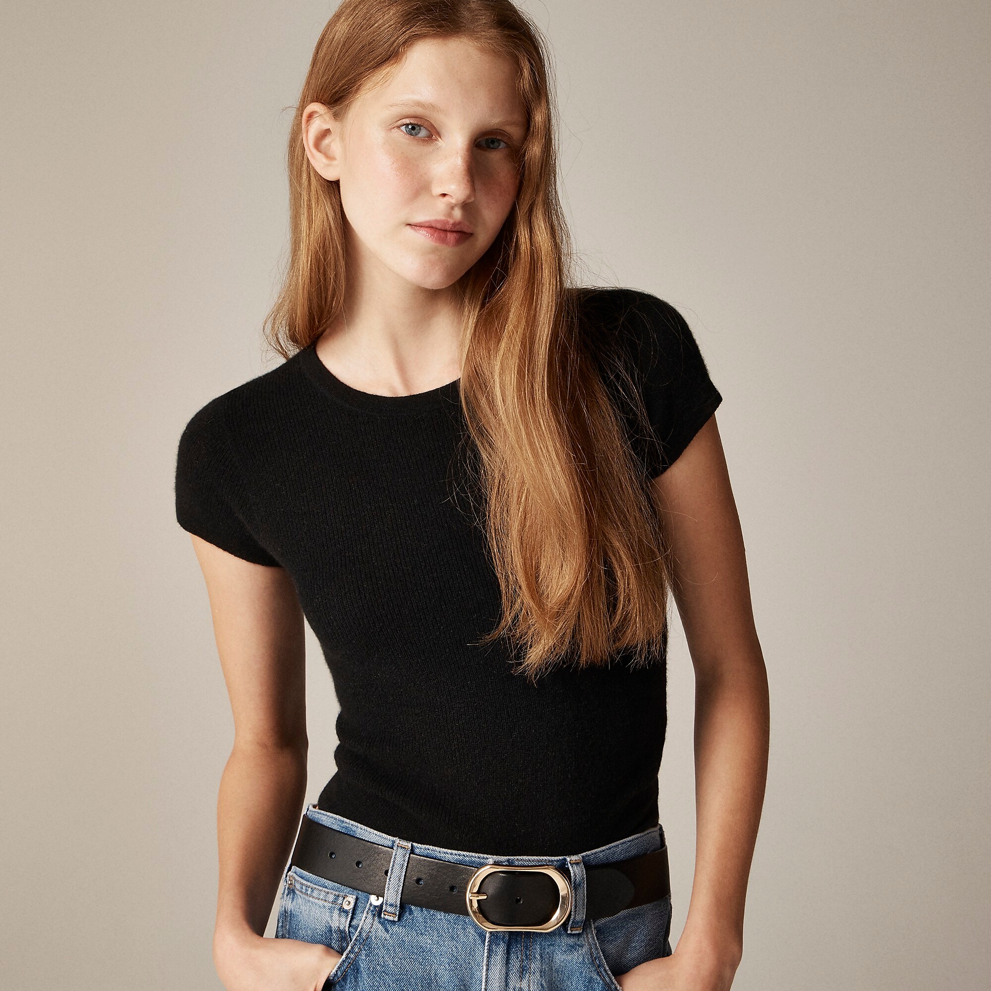 Ribbed featherweight cashmere T-shirt-Jet Black