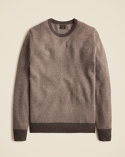 Cashmere crewneck sweater in houndstooth-Hthr Peat Quartz Herrin