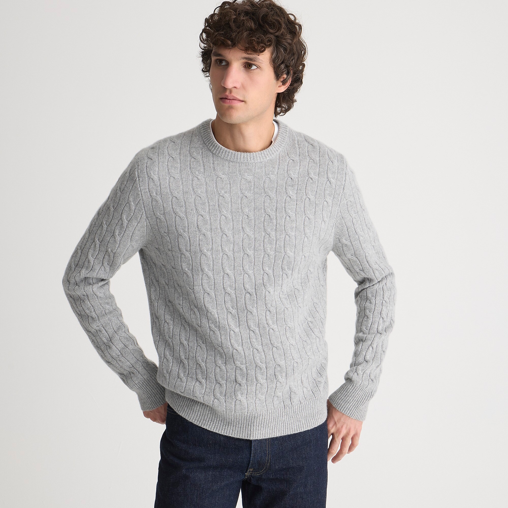 Cashmere cable-knit sweater-Hthr Grey
