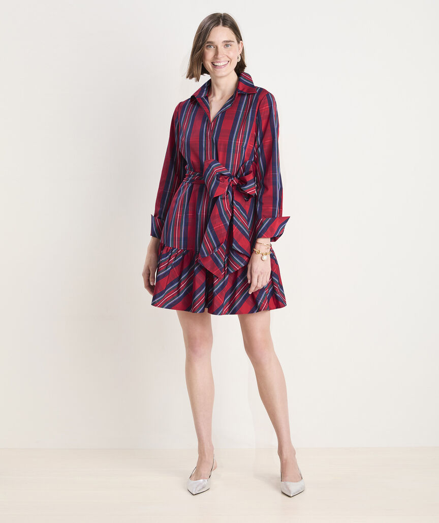 Taffeta Tie-Waist Shirtdress
