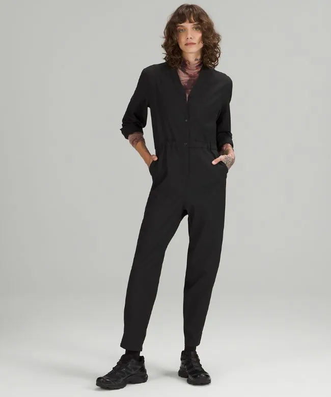 lab Wool-Blend Long Sleeve Jumpsuit Online Only