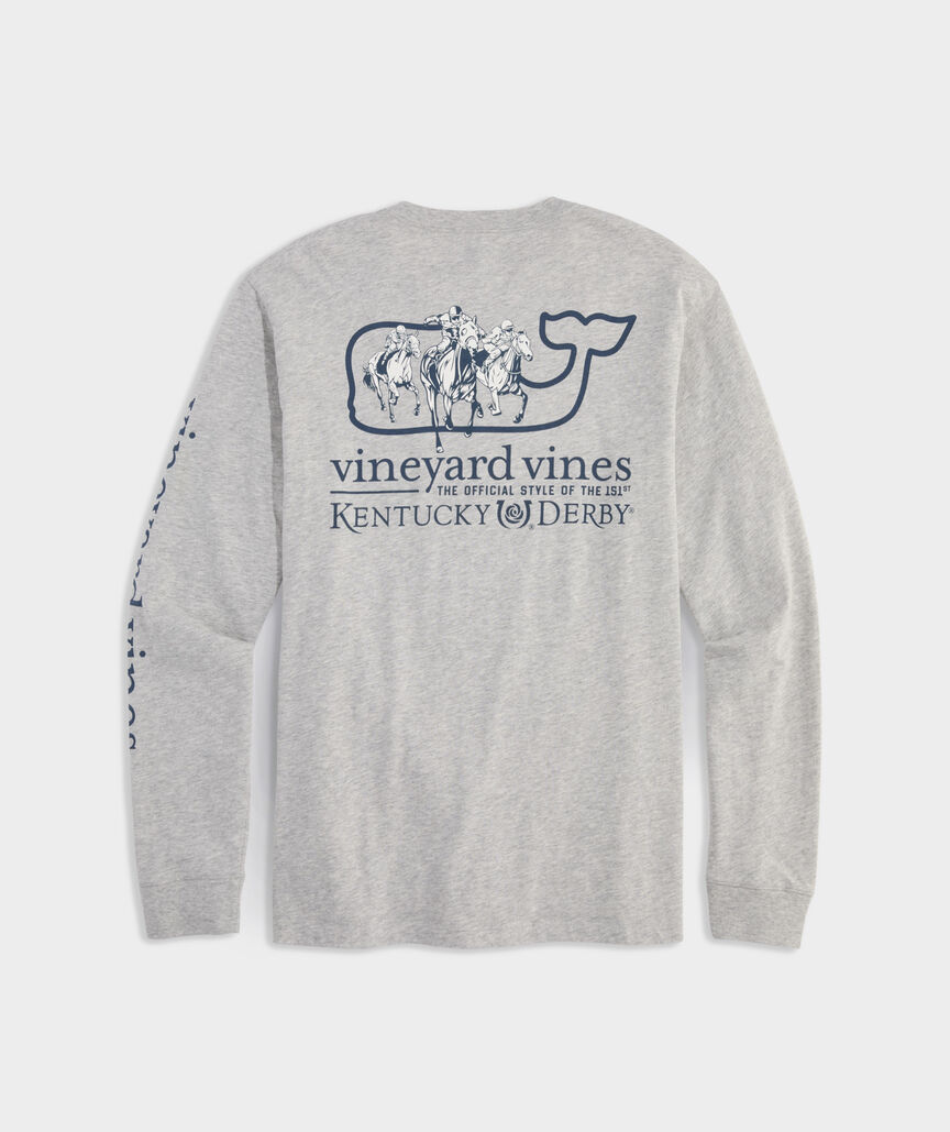 Kentucky Derby Whale Outline Race Long-Sleeve Pocket Tee