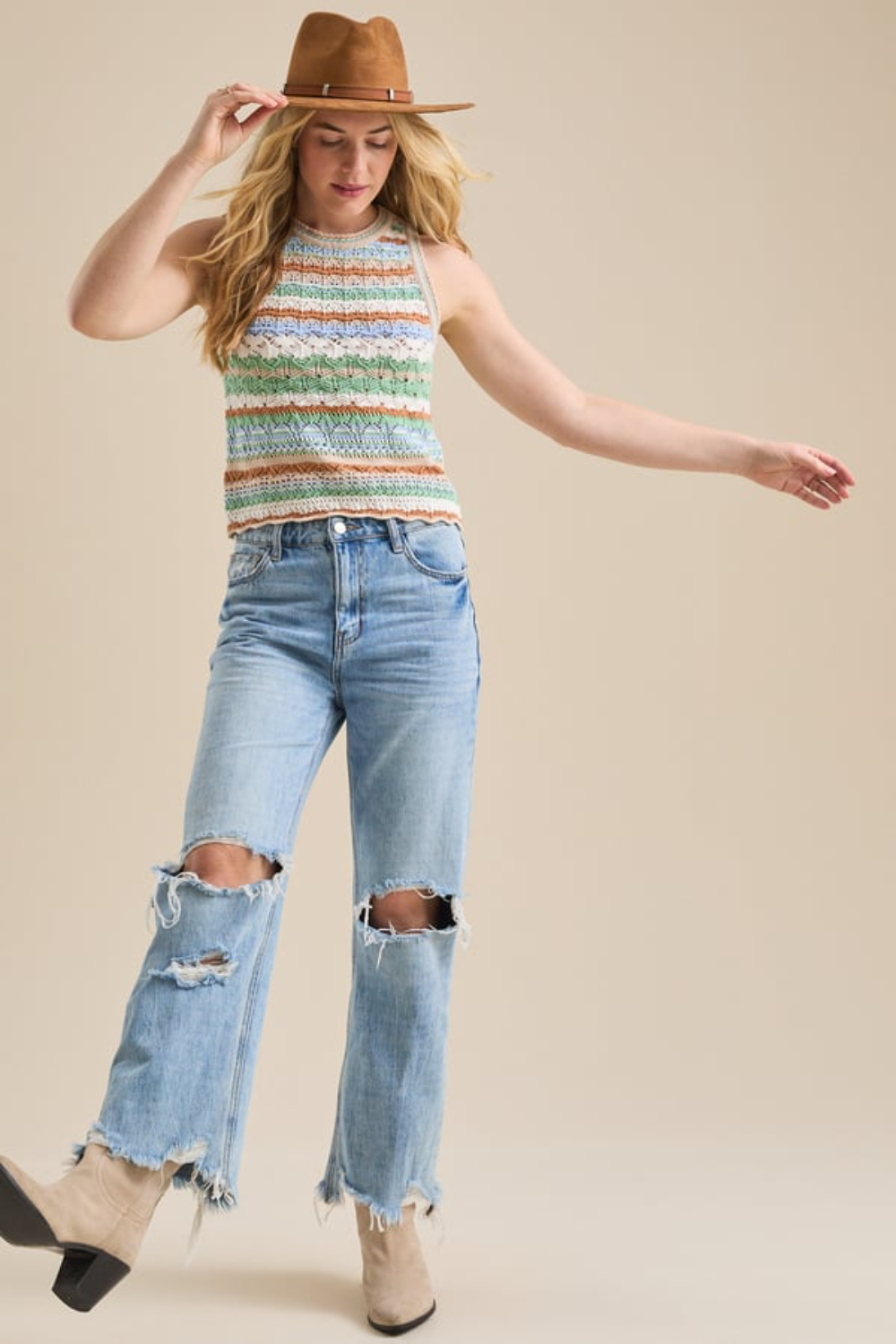 Bailee Striped Crochet Tank