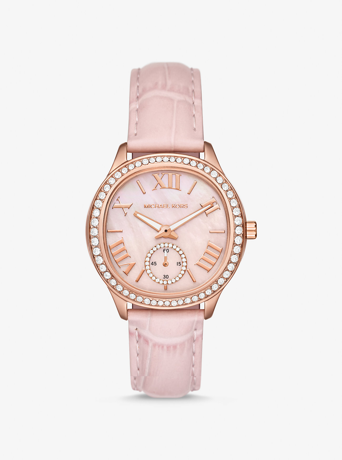 Sage Pavé Rose Gold-Tone and Crocodile Embossed Leather Watch