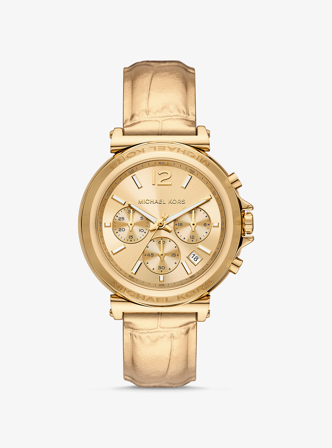 Oversized Maren Gold-Tone and Metallic Crocodile Embossed Leather Watch