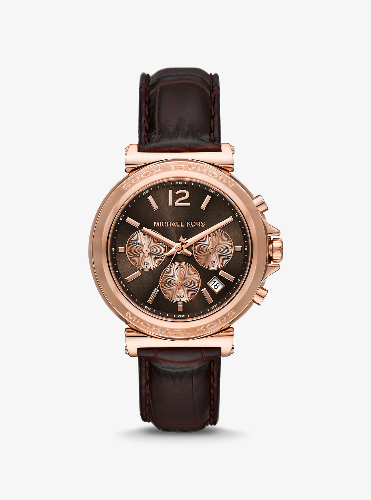 Oversized Maren Rose Gold-Tone and Crocodile Embossed Leather Watch