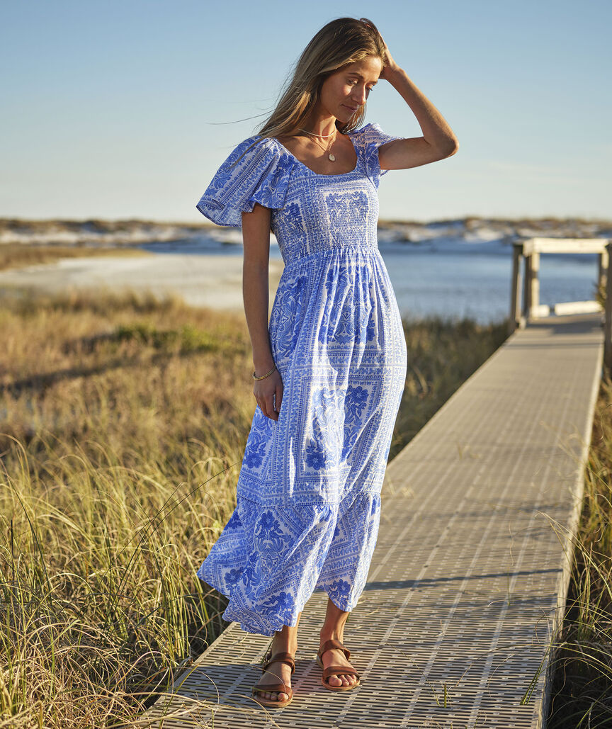 Ellen Flutter-Sleeve Maxi Dress