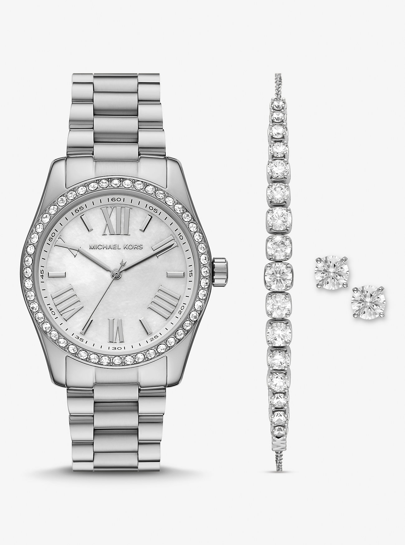 Lexington Pavé Silver-Tone Watch and Bracelet Set