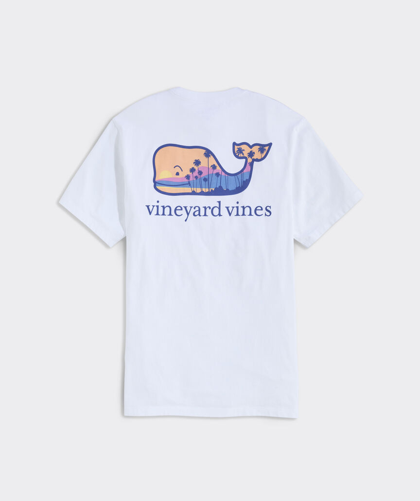 Palm Tree Silhouette Scenic Whale Fill Short-Sleeve Pocket Tee