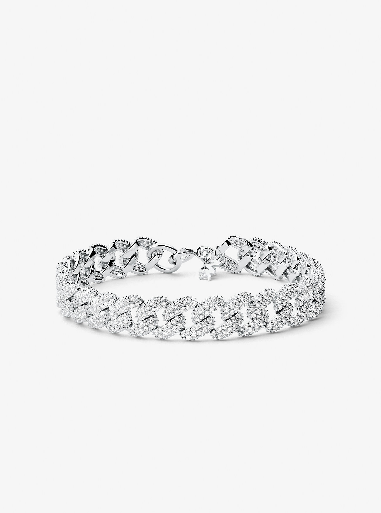 Precious Metal-Plated Sterling Silver Pavé Curb Link Bracelet