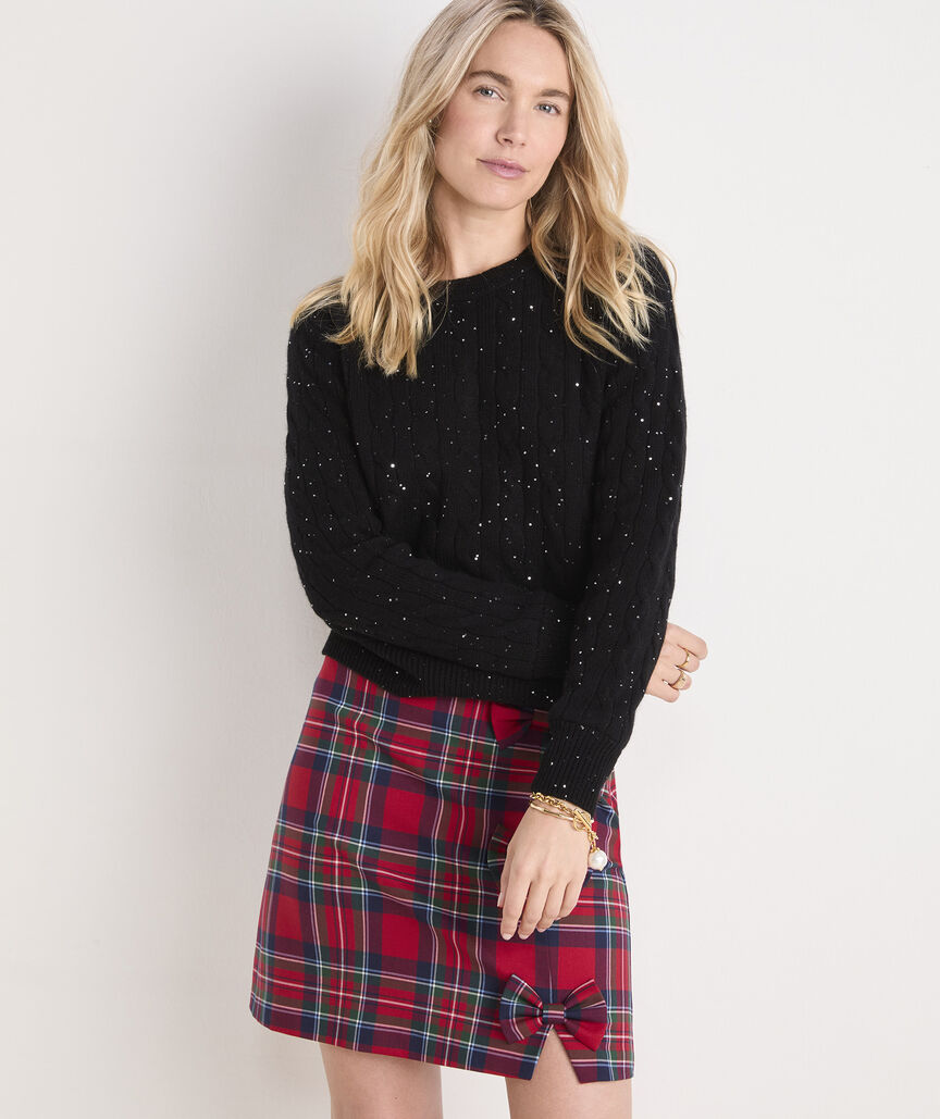 Sequin Cashmere Cable Crewneck Sweater