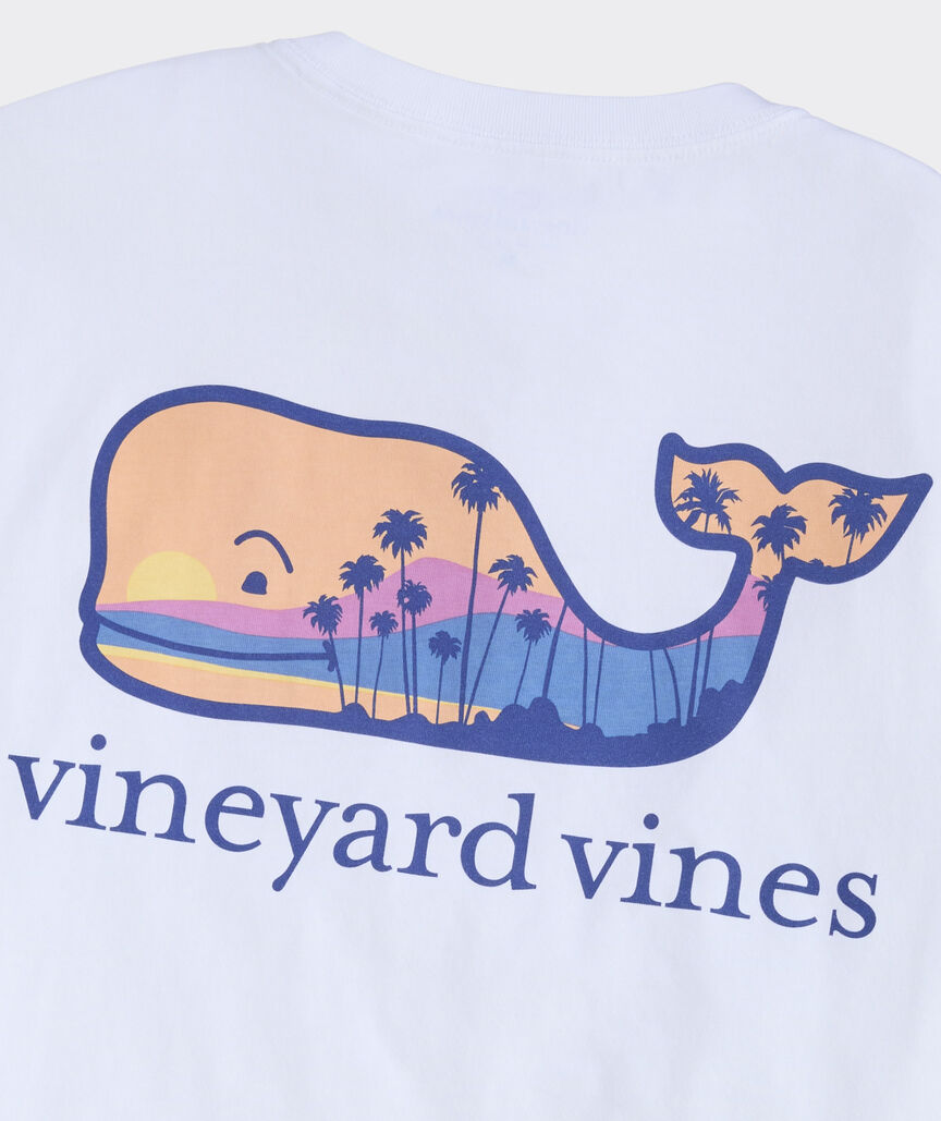 Palm Tree Silhouette Scenic Whale Fill Short-Sleeve Pocket Tee