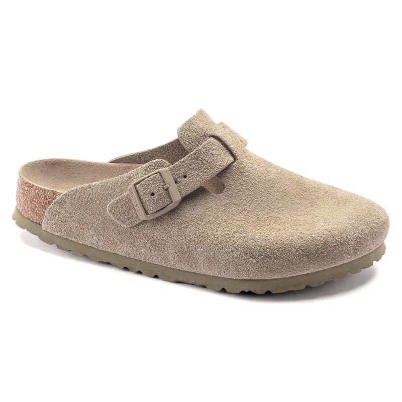 Birkenstock Boston Soft Suede Footbed Faded Khaki