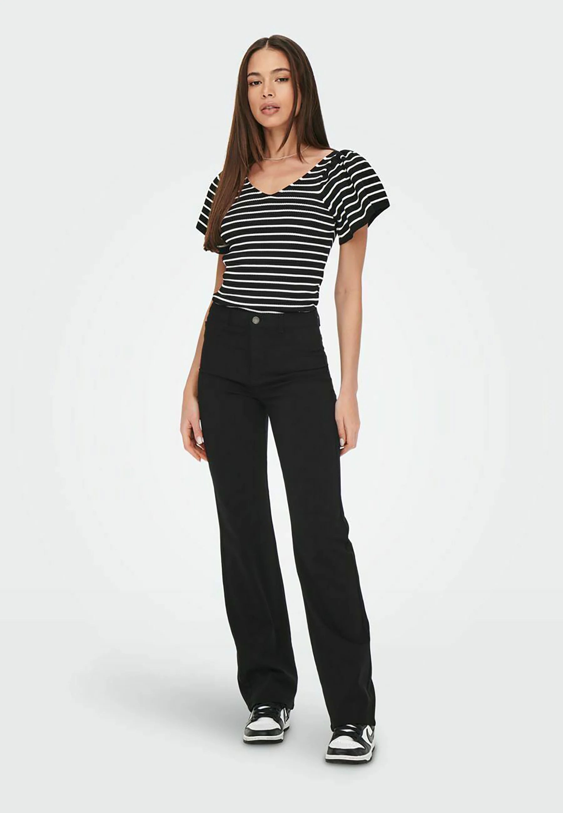 ONLY ONLLEELO STRIPE BACK V NECK - T-shirt con stampa