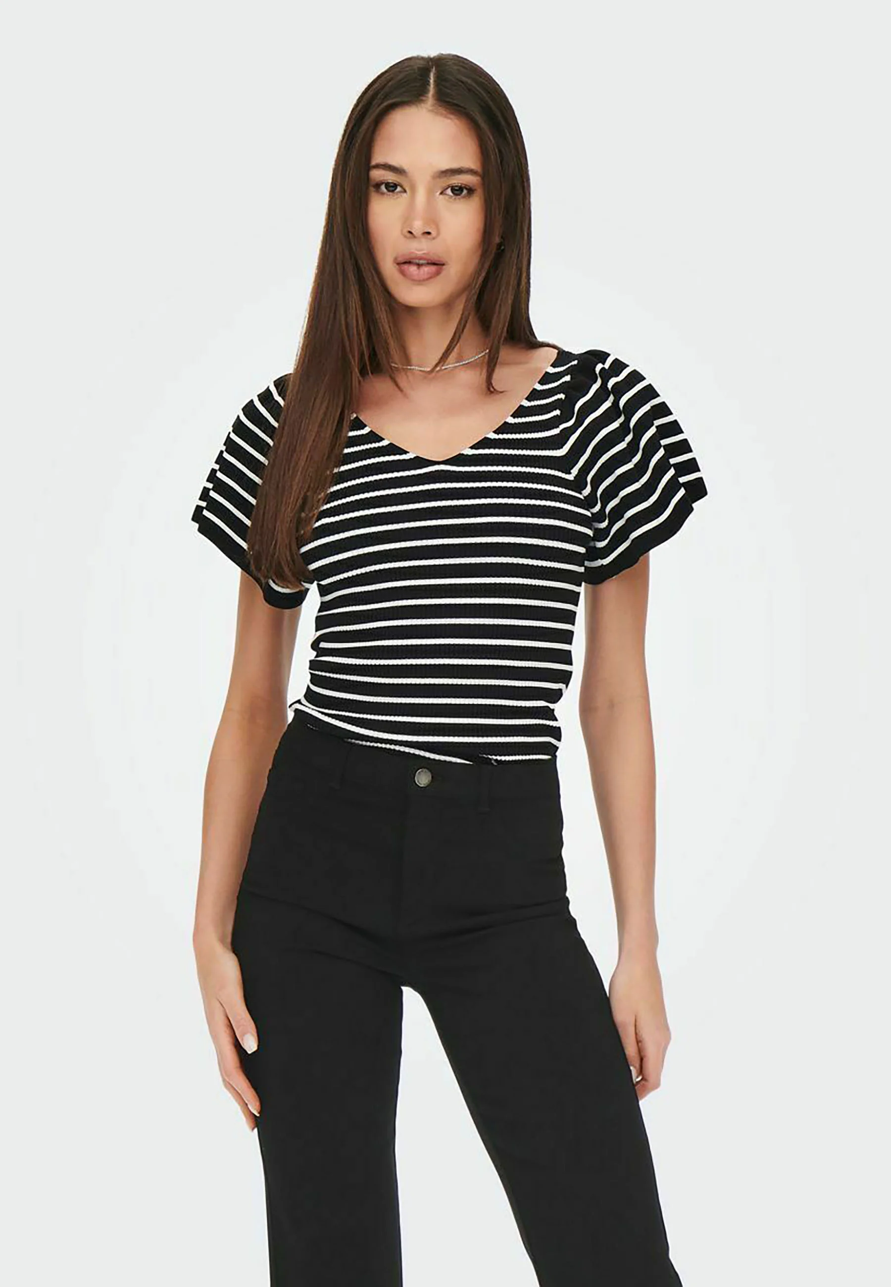 ONLY ONLLEELO STRIPE BACK V NECK - T-shirt con stampa