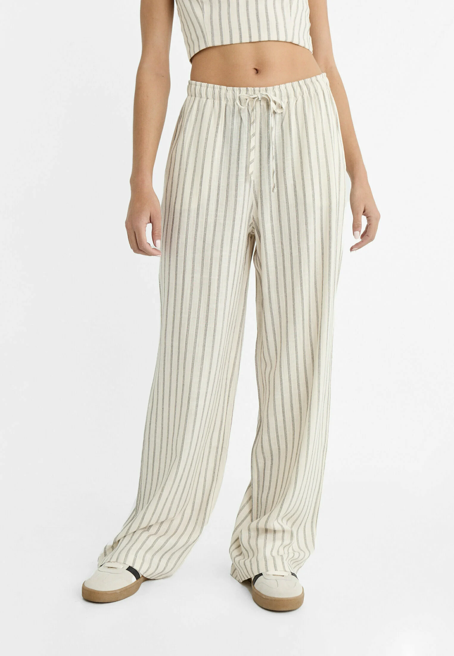Stradivarius STRIPED FLOWING ELASTICATED WAISTBAND- Pantaloni