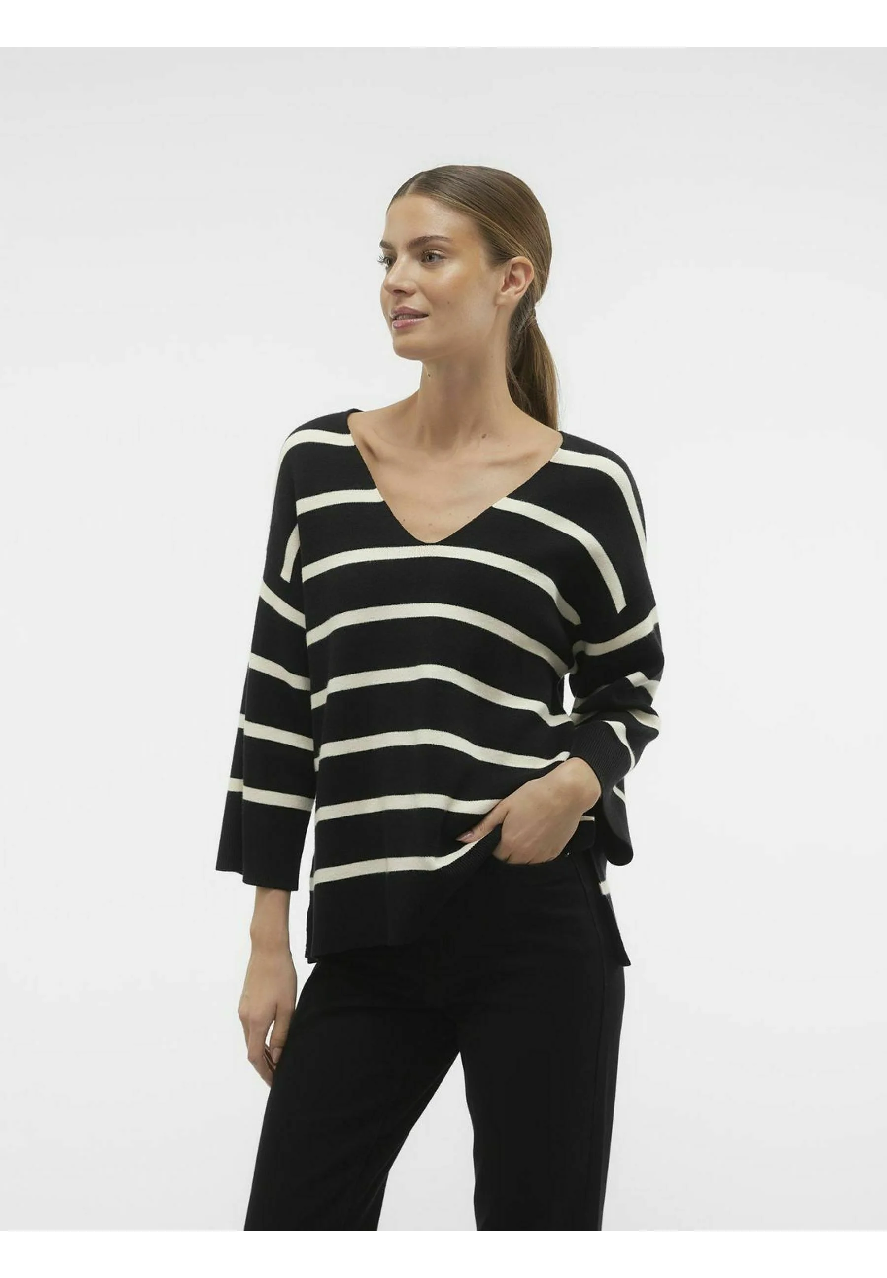 Vero Moda VMSABA 3/4 V-NCK STRIPE GA NOOS - Maglione