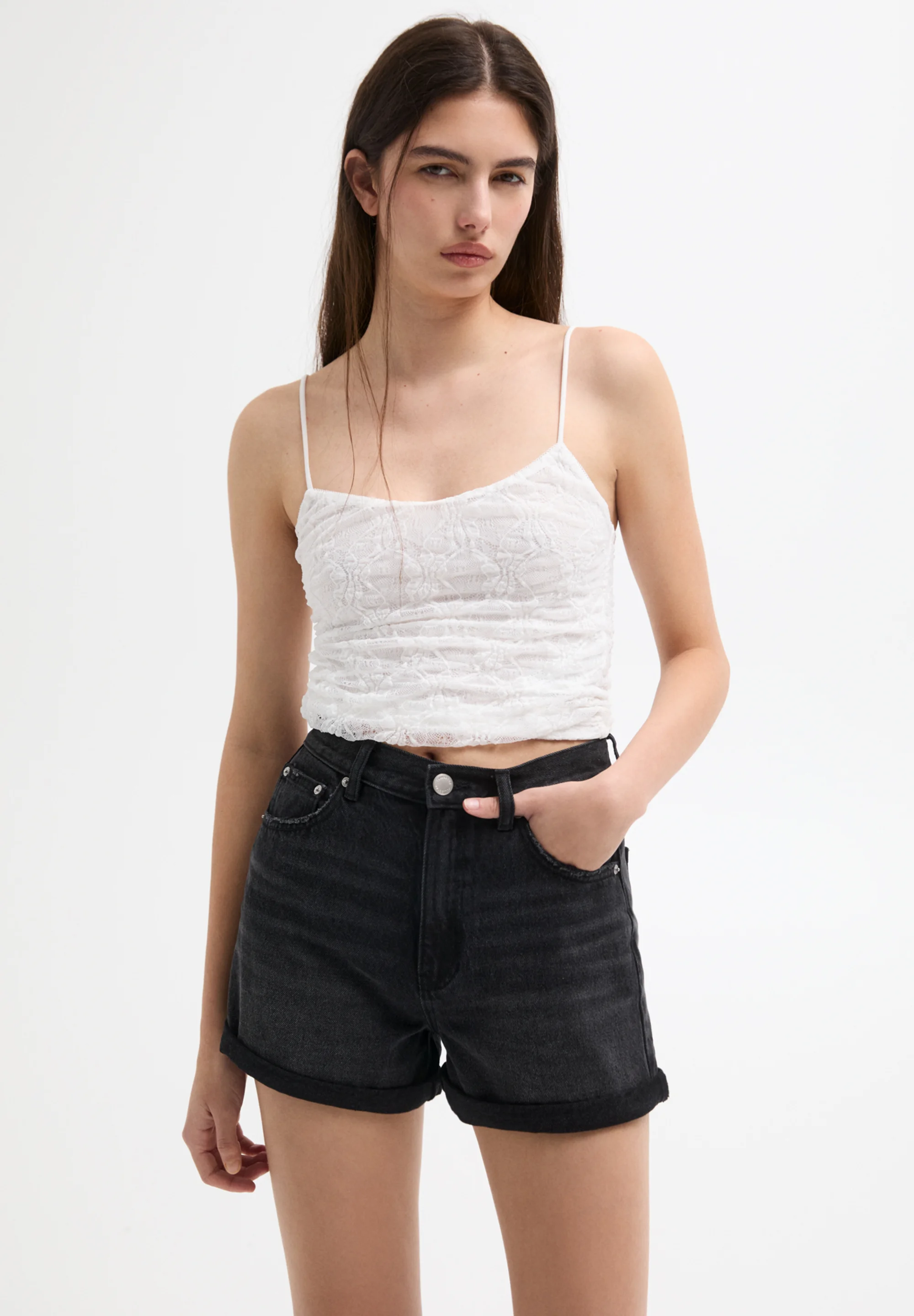 PULL&BEAR TURN-UP MOM- Shorts di jeans