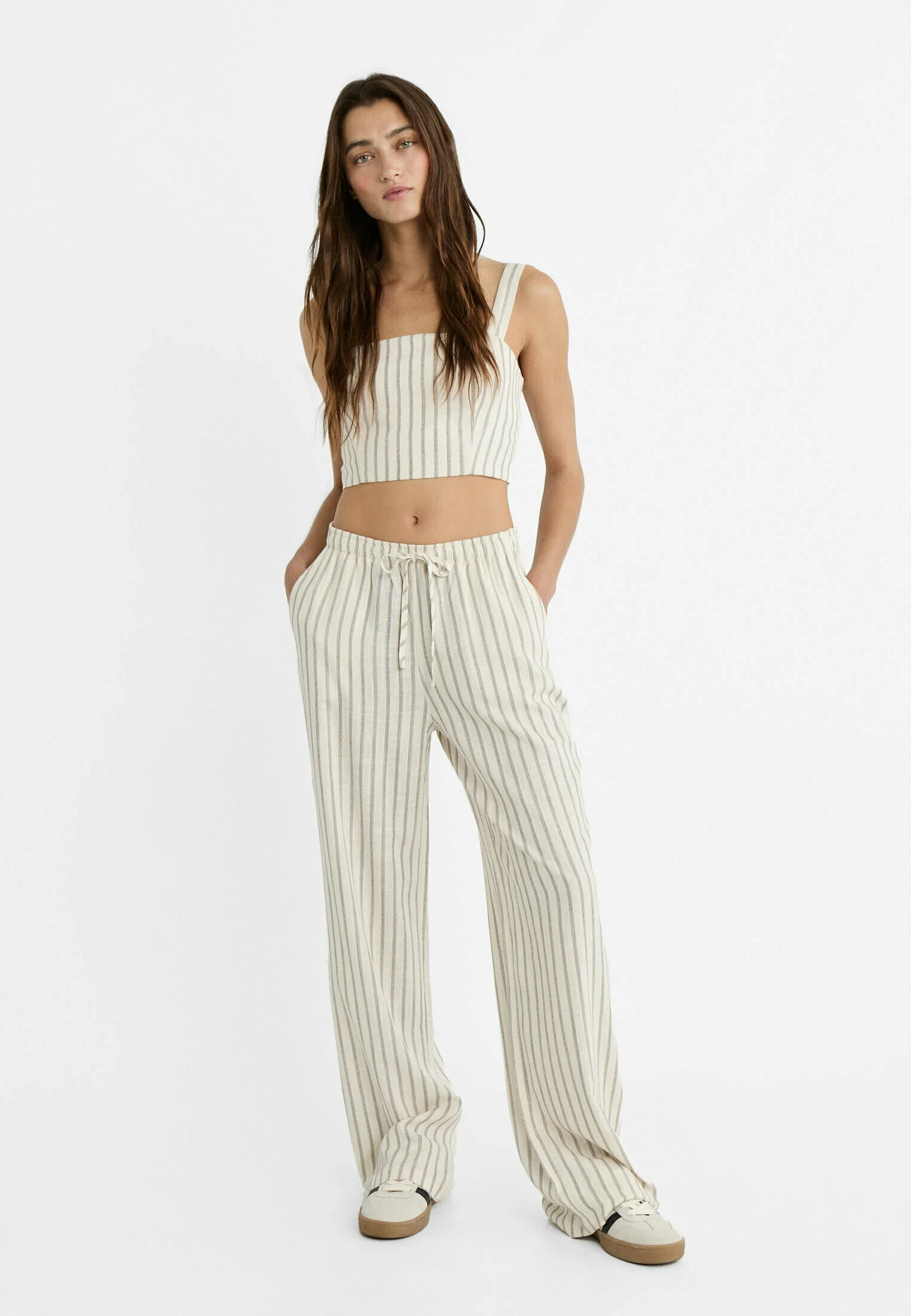 Stradivarius STRIPED FLOWING ELASTICATED WAISTBAND- Pantaloni