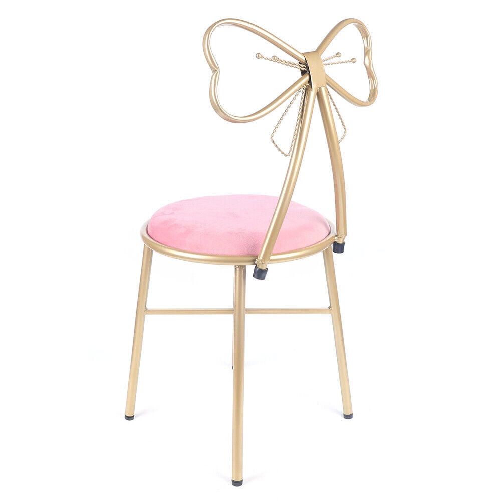 Lowest Prices - Vanity Chair, Pink Bow Backrest Velvet Makeup Chair Stool Lounge Dresser Seat for Bedroom Dressing Room Pink Gold