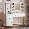 Lowest Prices - Tiptiper Vanity Table Set with Lighted Tri-Fold Mirror and Stool, Makeup Vanity Dressing Desk 5 Drawers, White