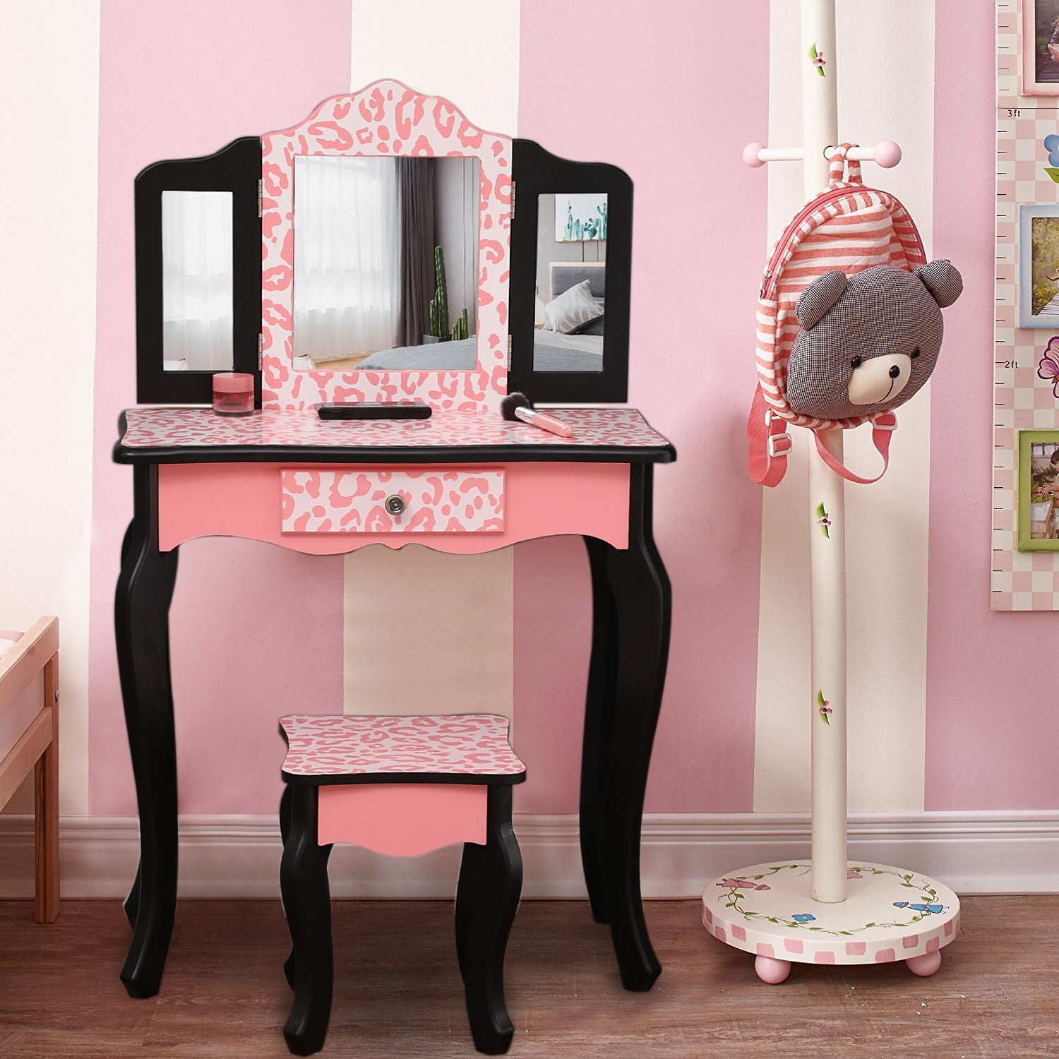 Lowest Prices - Ktaxon Kids Vanity Table and Stool Set with 3 Mirrors, Pretend Play Princess Makeup Dressing Table,Children's Furniture