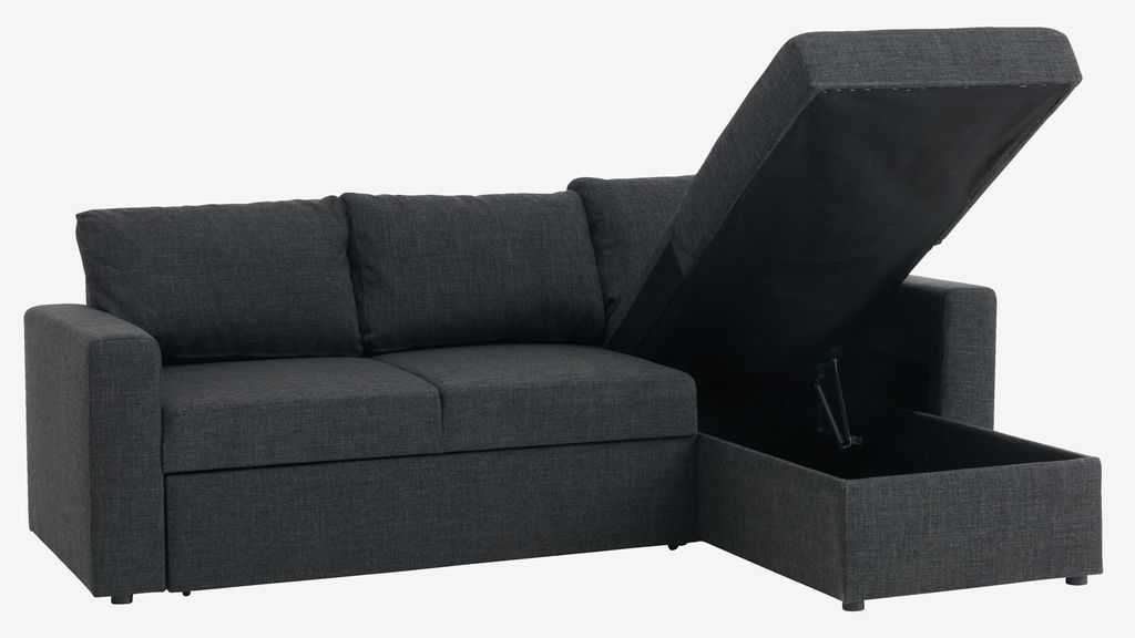 Sofa bed chaise longue MARSLEV dark grey fabric