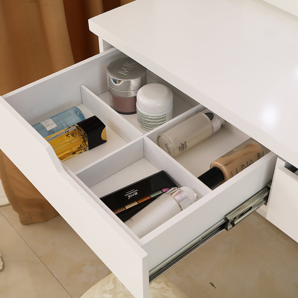 Lowest Prices - Ktaxon Vanity Set with Round Lighted Mirror, Makeup Dressing Table with 8 Light Bulbs & Cushioned Stool Set,Bedroom Vanities Set White