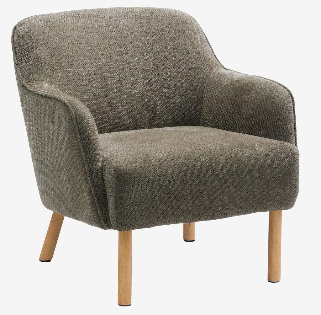 Armchair BREDAL olive green fabric/oak colour