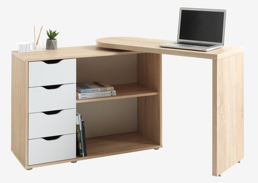 Desk LANGAGER 41-107x107-165 light oak colour/white