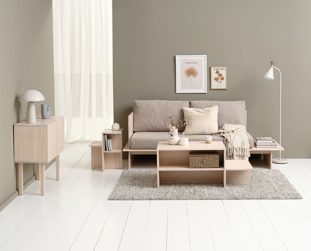 Daybed SOLLERUP 204x78 light grey fabric/pine