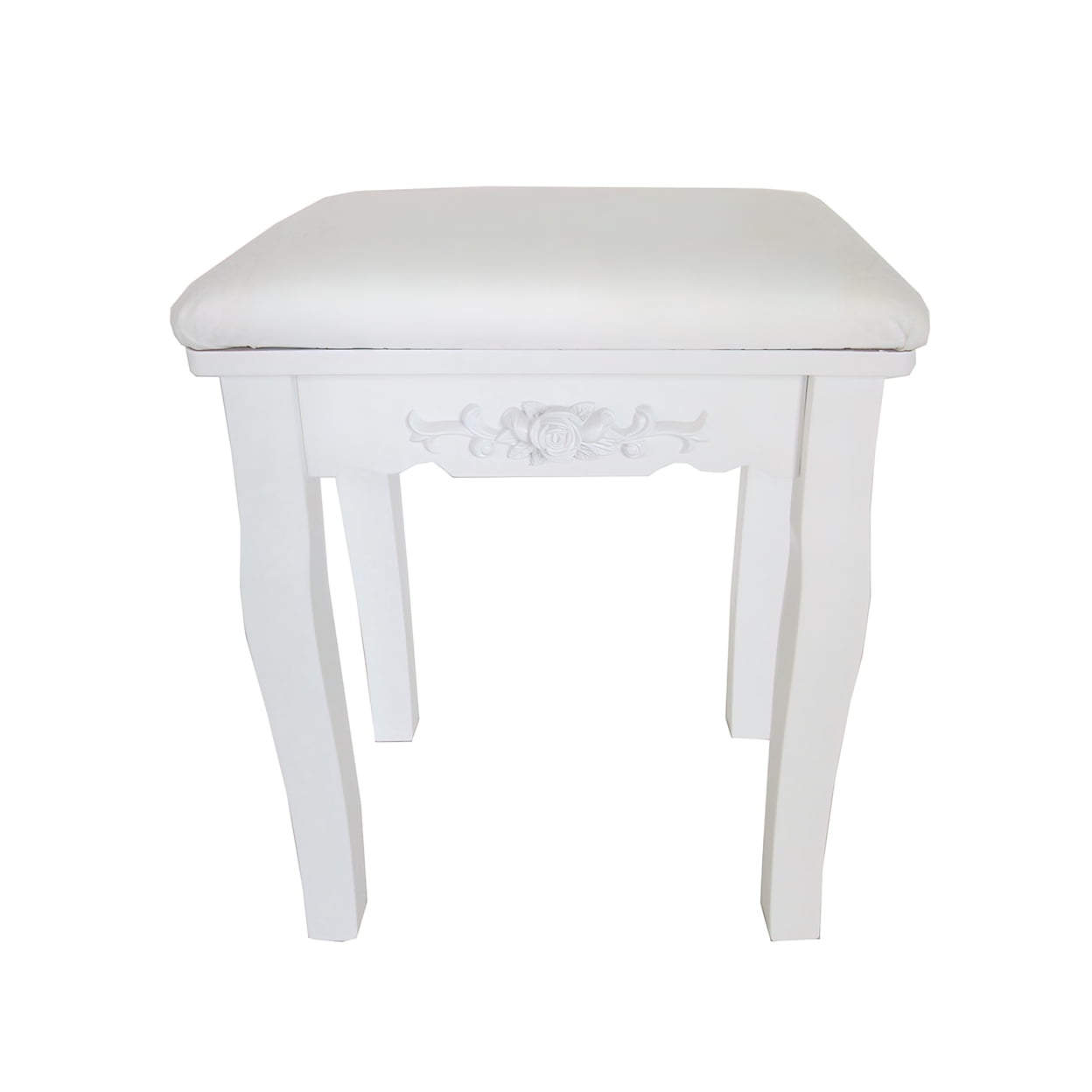 Lowest Prices - 32 Inch 2 Piece Vanity Desk Set with LED Lights, 5 Drawers, Cushioned Stool, White Solid Wood-Saltoro Sherpi