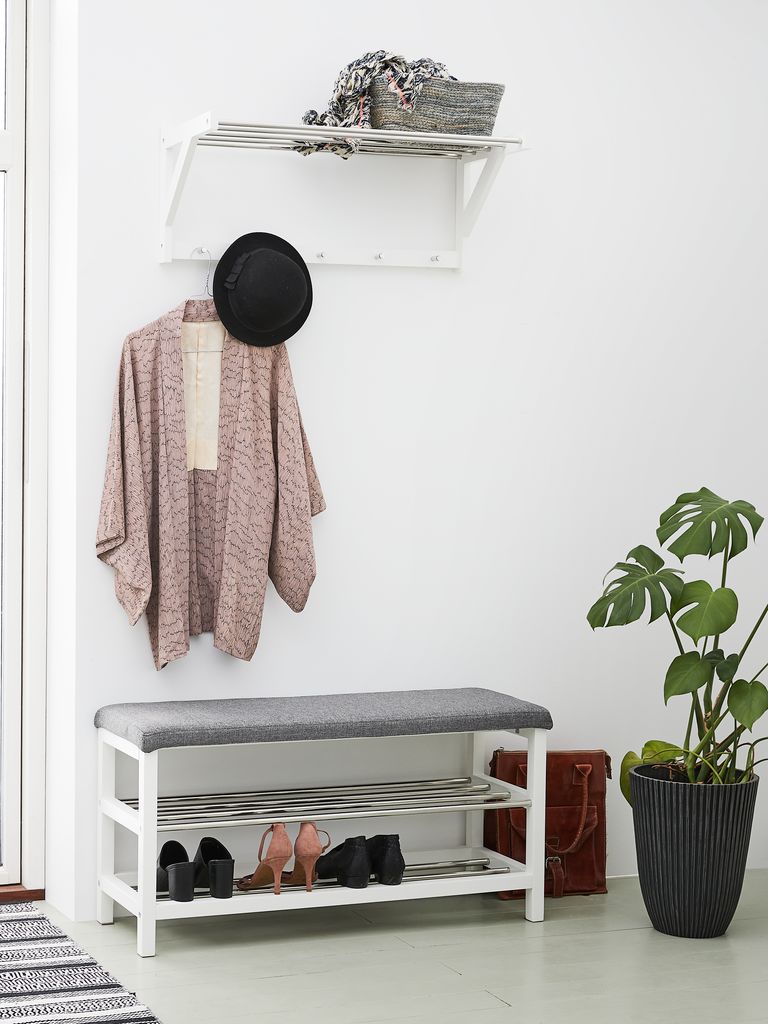 Bench EGESKOV w/shoe shelves steel/white