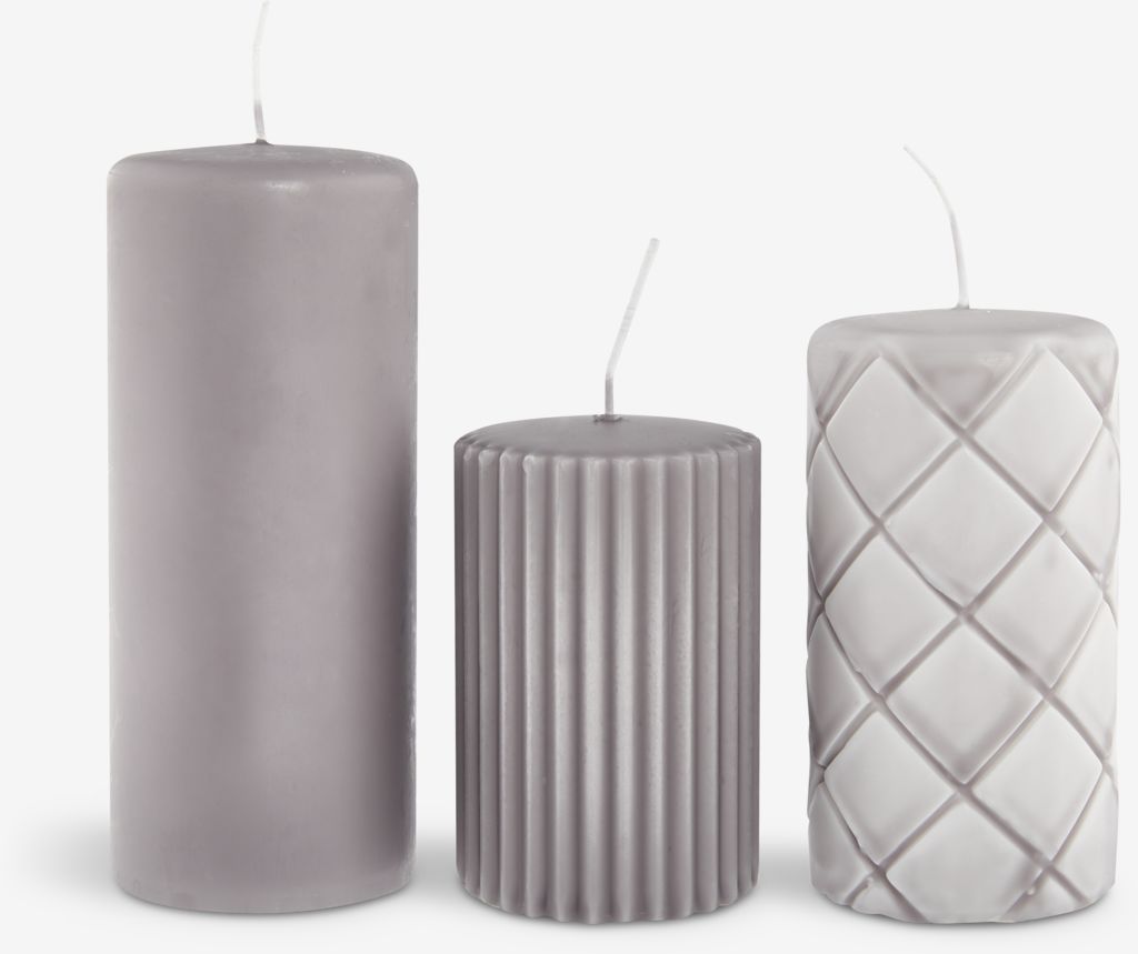 Pillar candle ALFRED grey set of 3
