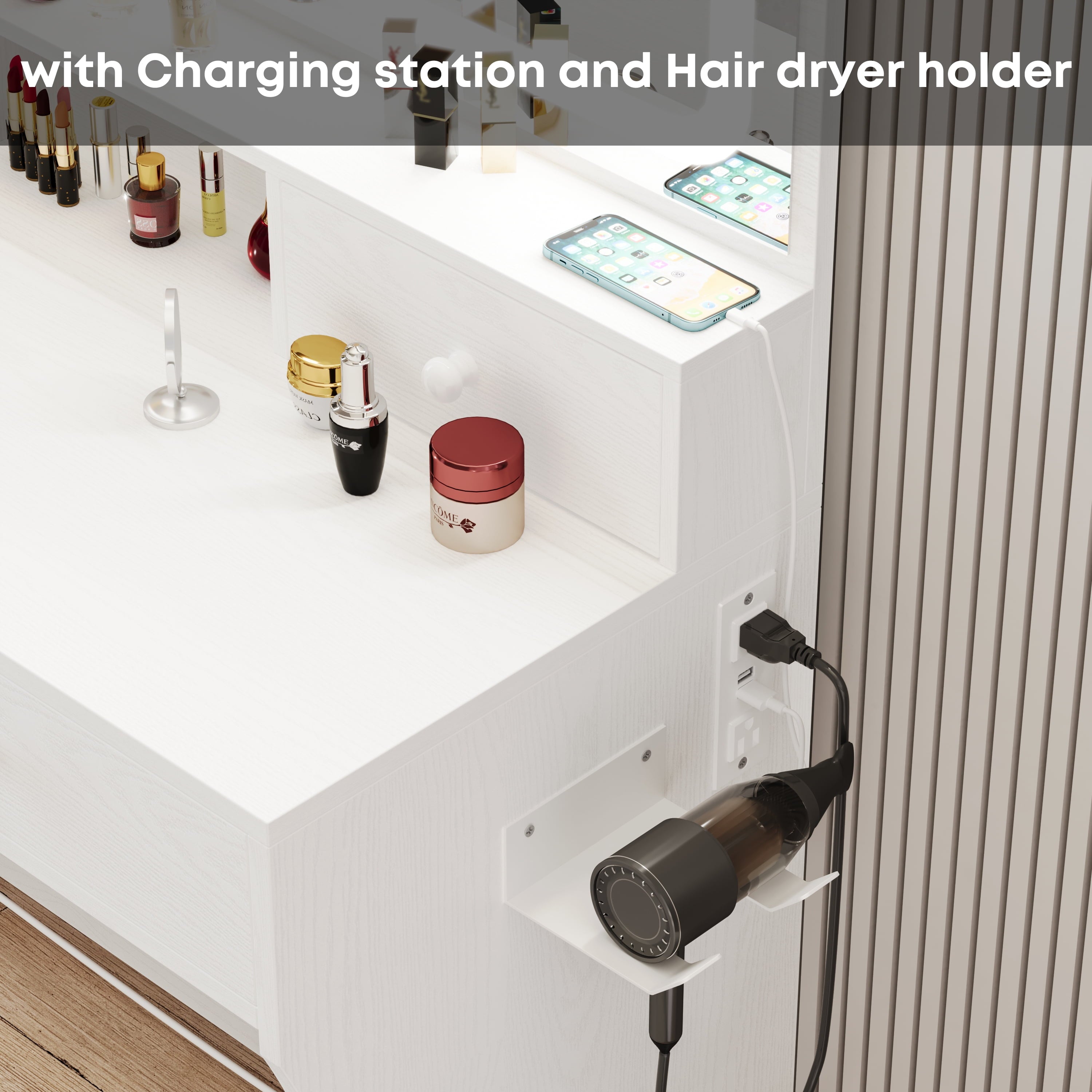 Lowest Prices - LIKIMIO Vanity Desk with LED  Mirror, Bedroom Makeup Table with 4 Drawers, Storage Stool, White