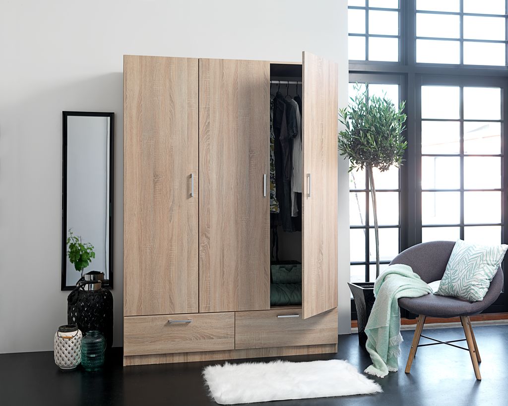 Wardrobe ELLESTED 144x200 3 doors 2 drawers oak colour