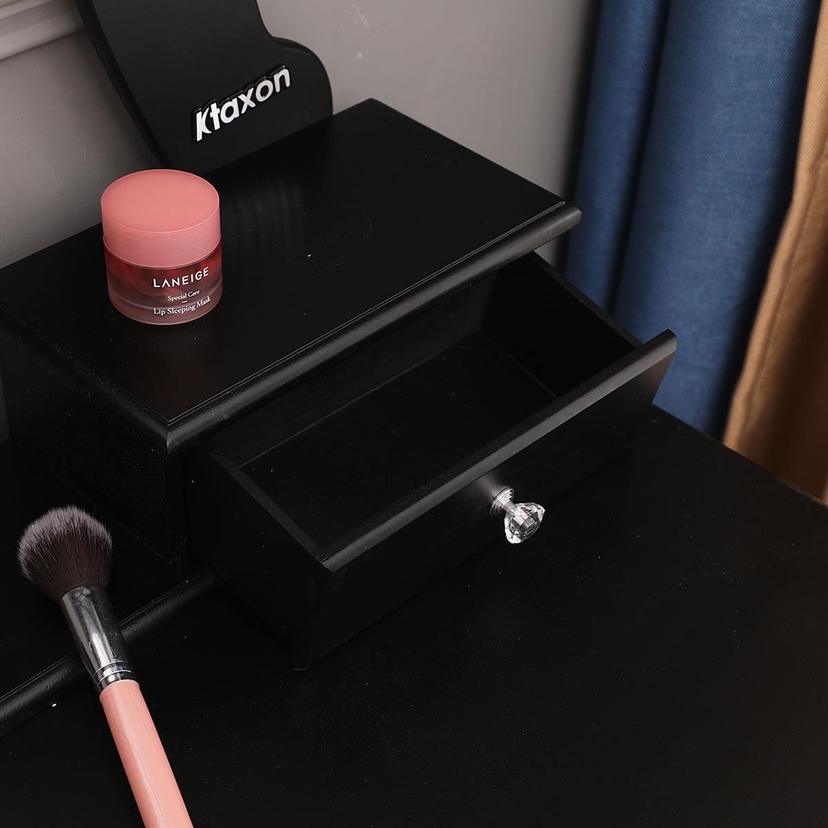 Lowest Prices - SamyoHome Oval Mirror Vanity Makeup Dressing Table and Stool Set Jewelry Desk with 5 Drawers, Black