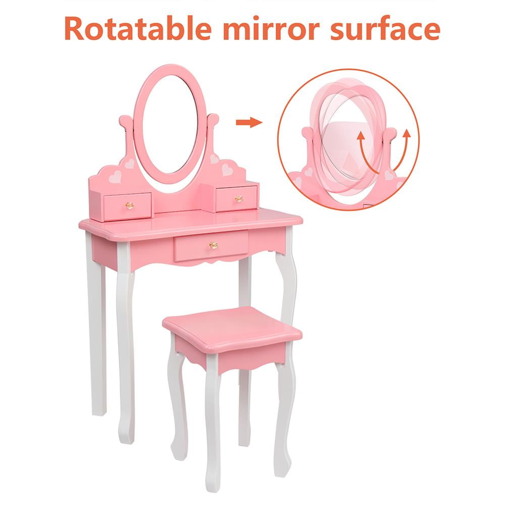 Lowest Prices - BaytoCare Kids Vanity Table Wooden Dressing Table with Stool and Drawer
