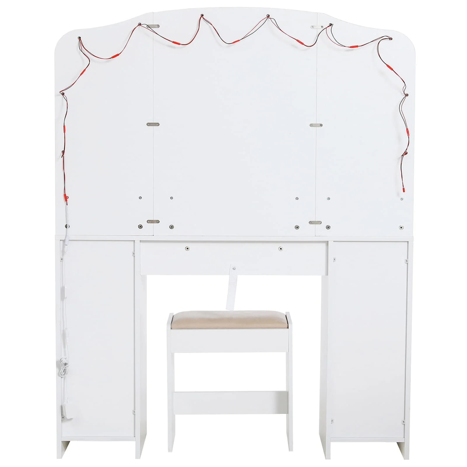 Lowest Prices - USIKEY Large Vanity Set with Large Lighted Mirror, Modern Makeup Vanity Table with 3 Drawers, 2 Storage Cabinets & 10 LED Bulbs and Cushioned Stool for Women, Bedroom, WhiteSZT32WD