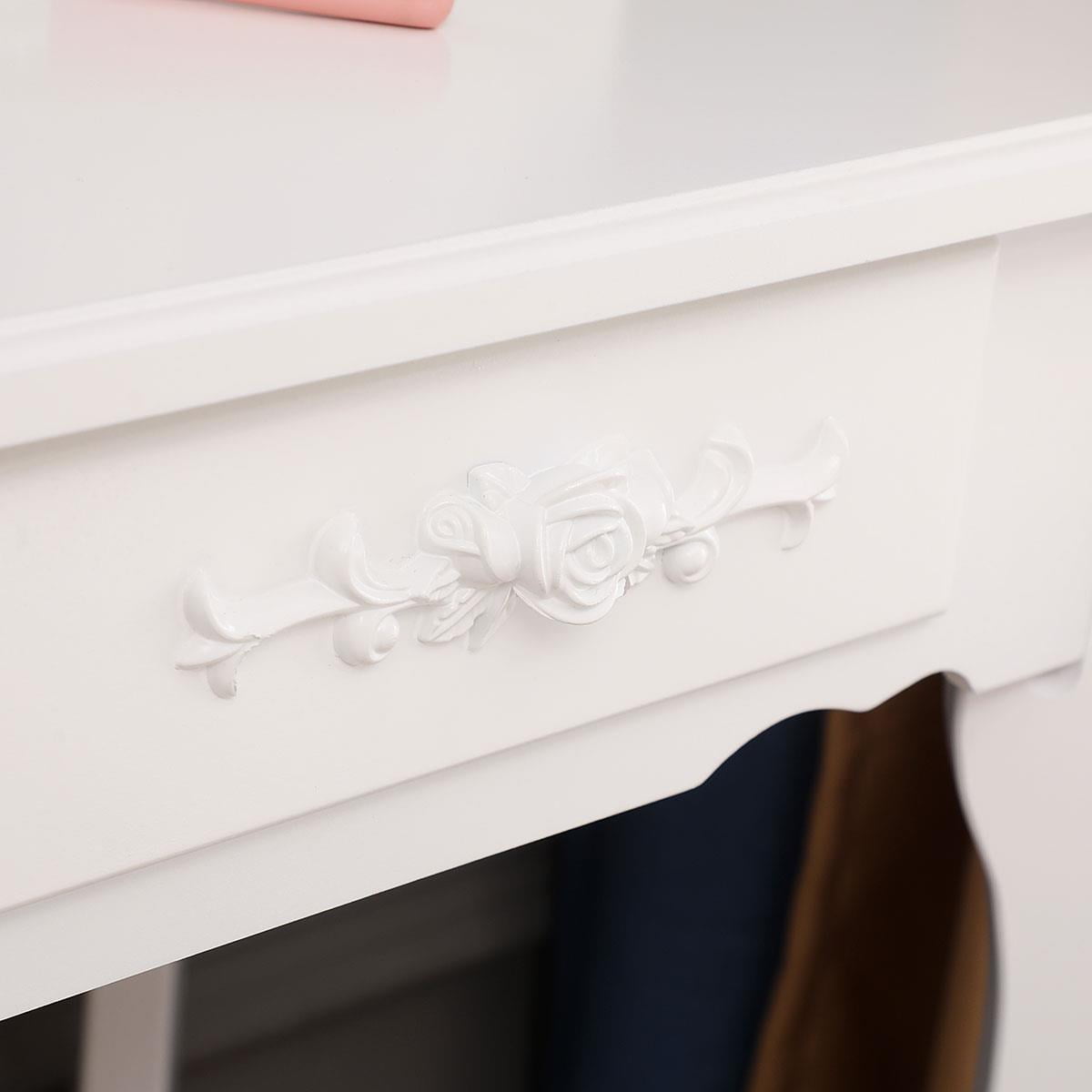 Lowest Prices - Ktaxon Elegance White Dressing Table Vanity Table and Stool Set Wood Makeup Desk with 4 Drawers & Mirror