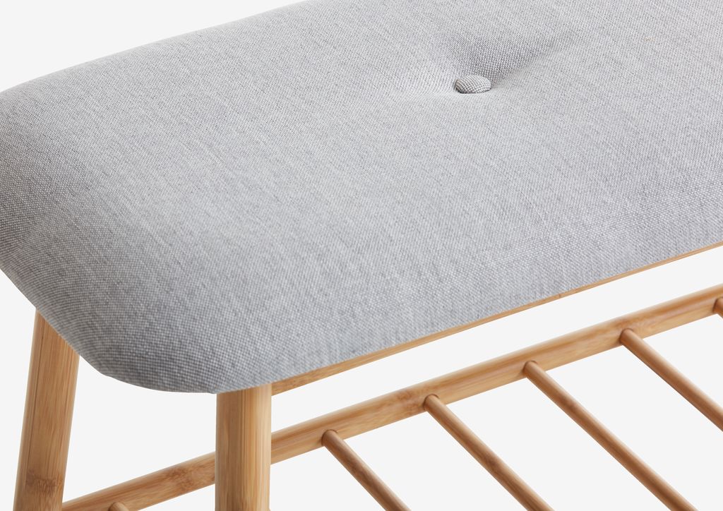 Bench VANDSTED w/shelf grey fabric/bamboo