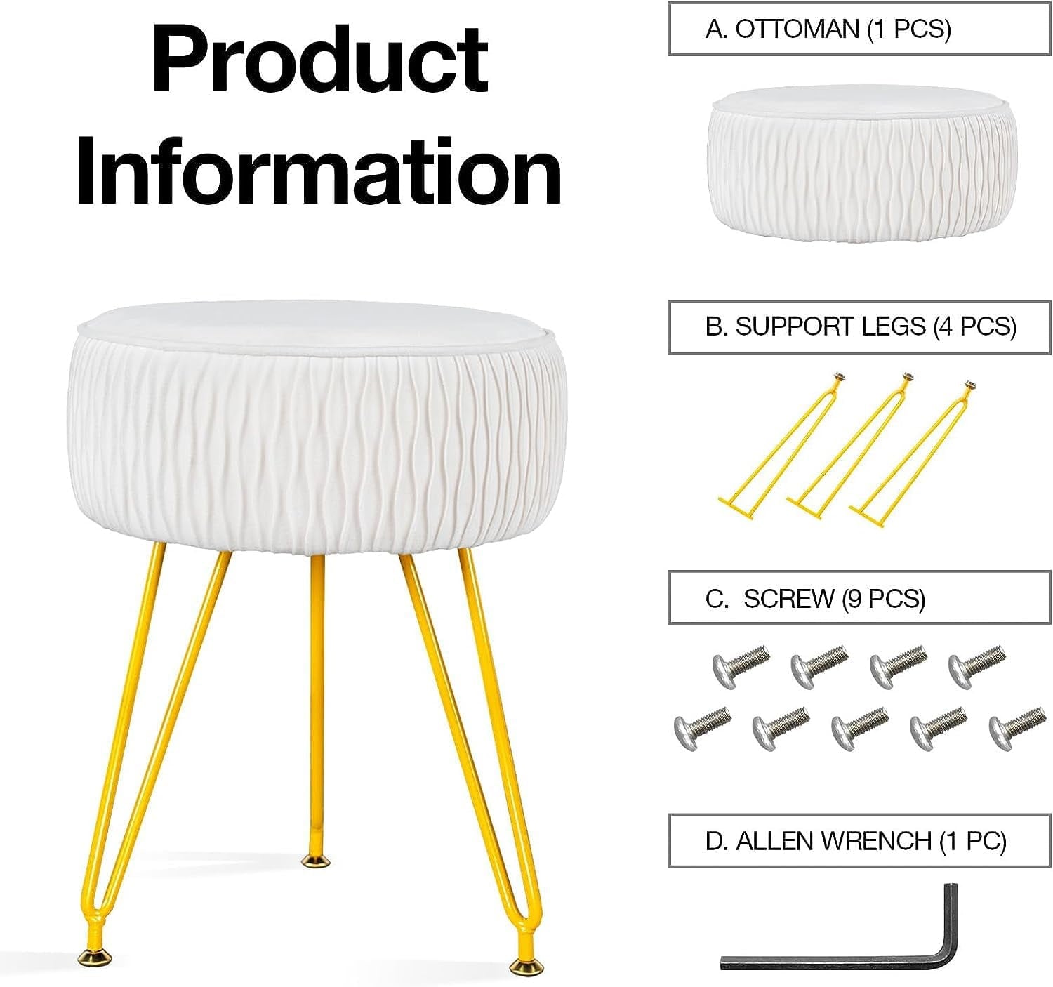 Lowest Prices - PROHIKER Velvet Round Footrest Stool Ottoman, Makeup Vanity Stool Side Table Couch Stool w/Golden Metal Legs, 13