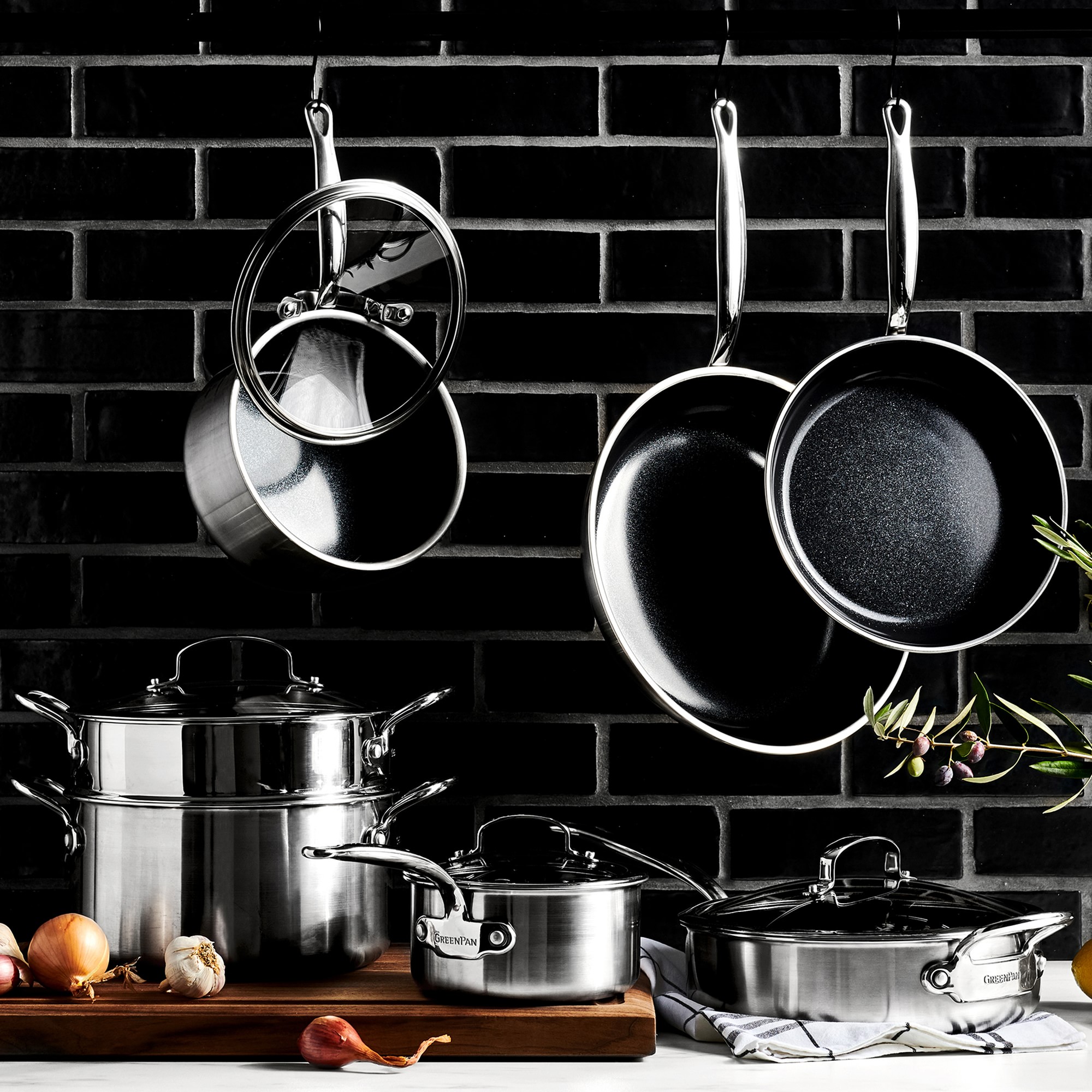 GreenPan™ Premiere Stainless-Steel Ceramic Nonstick Covered Wok with Helper Handle, 12