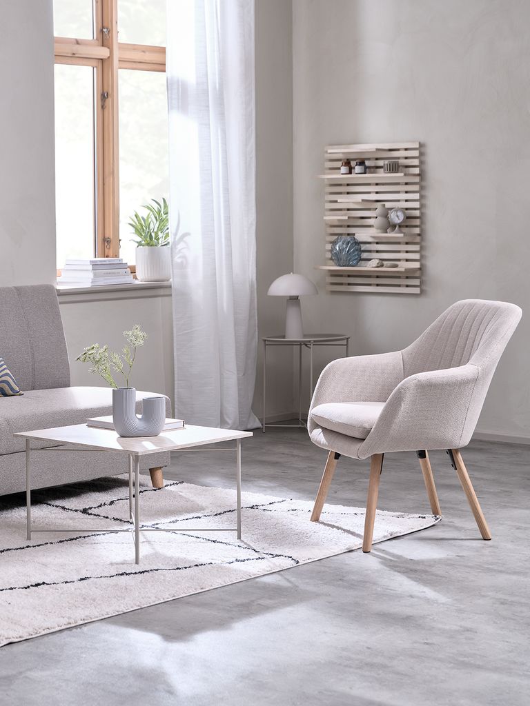 Armchair UDSBJERG beige fabric/oak