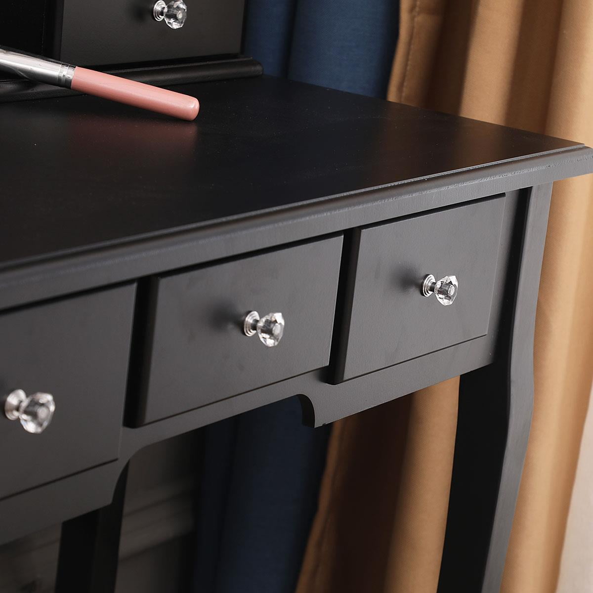 Lowest Prices - Ktaxon Black Vanity Set with Stool,Makeup Table with 5 Drawers & Mirror, Room Dresser