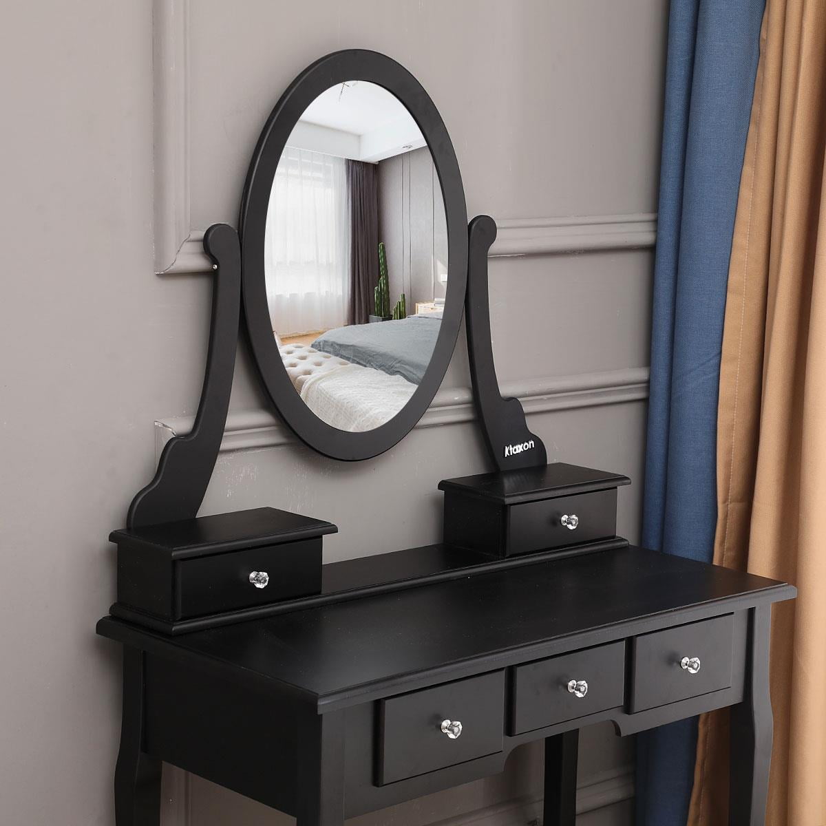 Lowest Prices - Ktaxon Black Vanity Set with Stool,Makeup Table with 5 Drawers & Mirror, Room Dresser