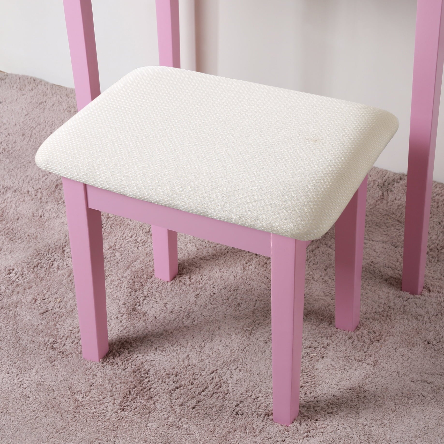 Lowest Prices - Roundhill Furniture Moniya Wood Vanity Table and Stool Set, Pink