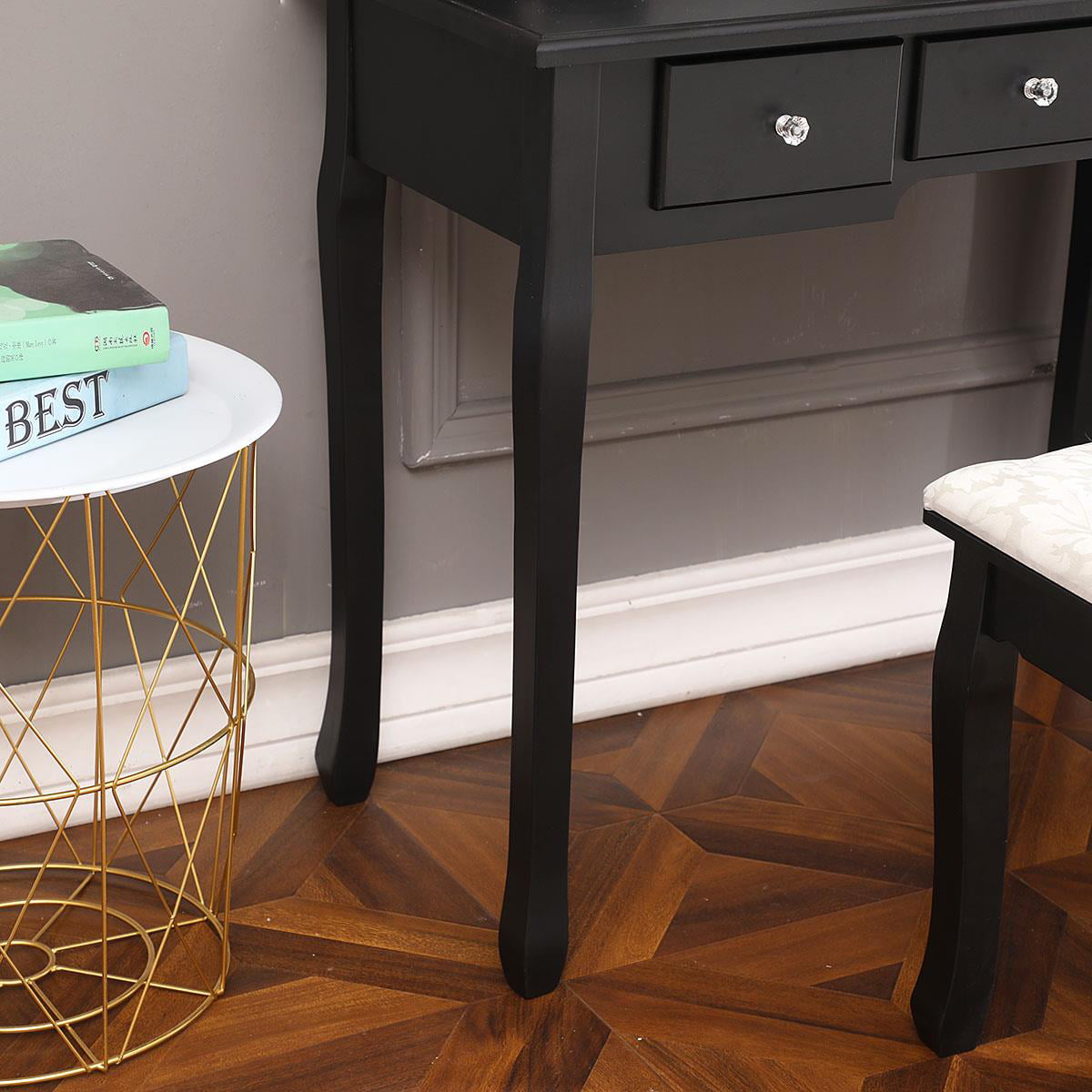 Lowest Prices - Ktaxon Black Vanity Set with Stool,Makeup Table with 5 Drawers & Mirror, Room Dresser