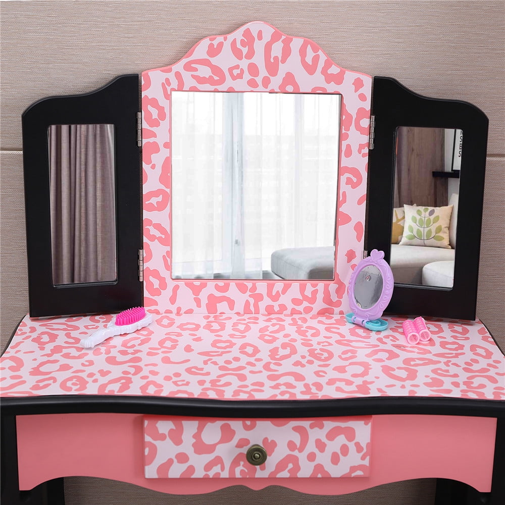 Lowest Prices - Ktaxon Kids Vanity Table and Stool Set with 3 Mirrors, Pretend Play Princess Makeup Dressing Table,Children's Furniture
